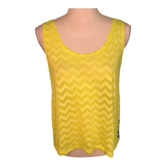 PINK Victoria's Secret Tops - VS PINK Women’s Medium Neon Green Chevron Print Semi Sheer Cropped Tank Top‎